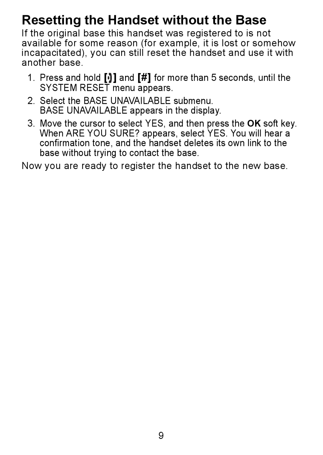 Uniden TWX977 manual Resetting the Handset without the Base 