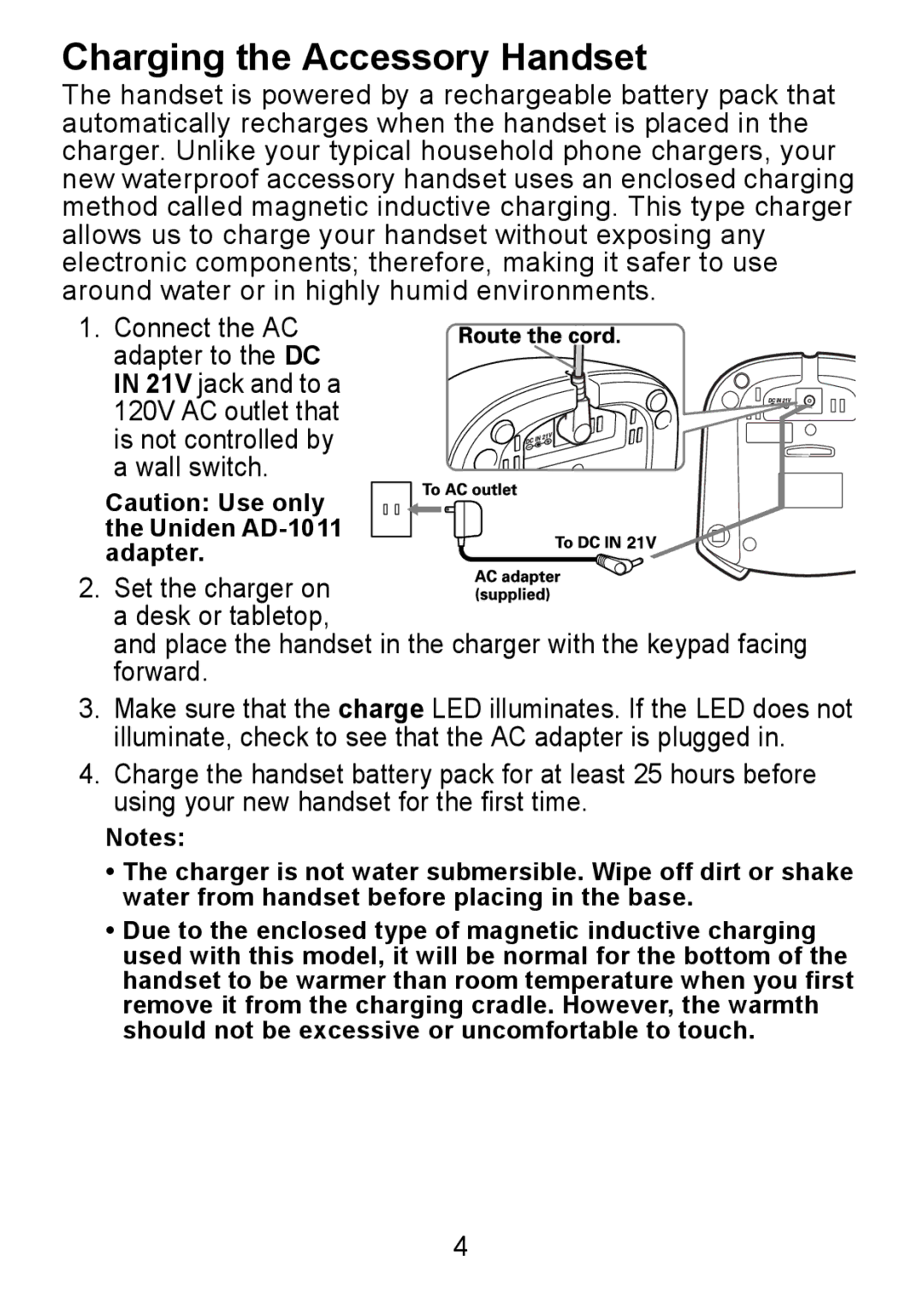 Uniden TWX977 manual Charging the Accessory Handset 