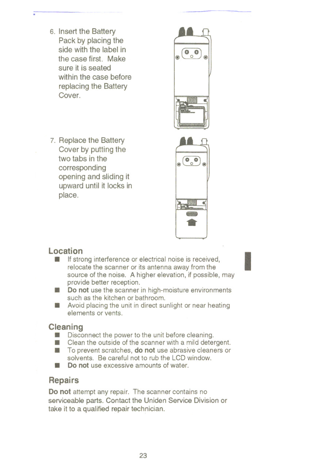 Uniden UBC 120XLT manual Cleaning, FOOl 