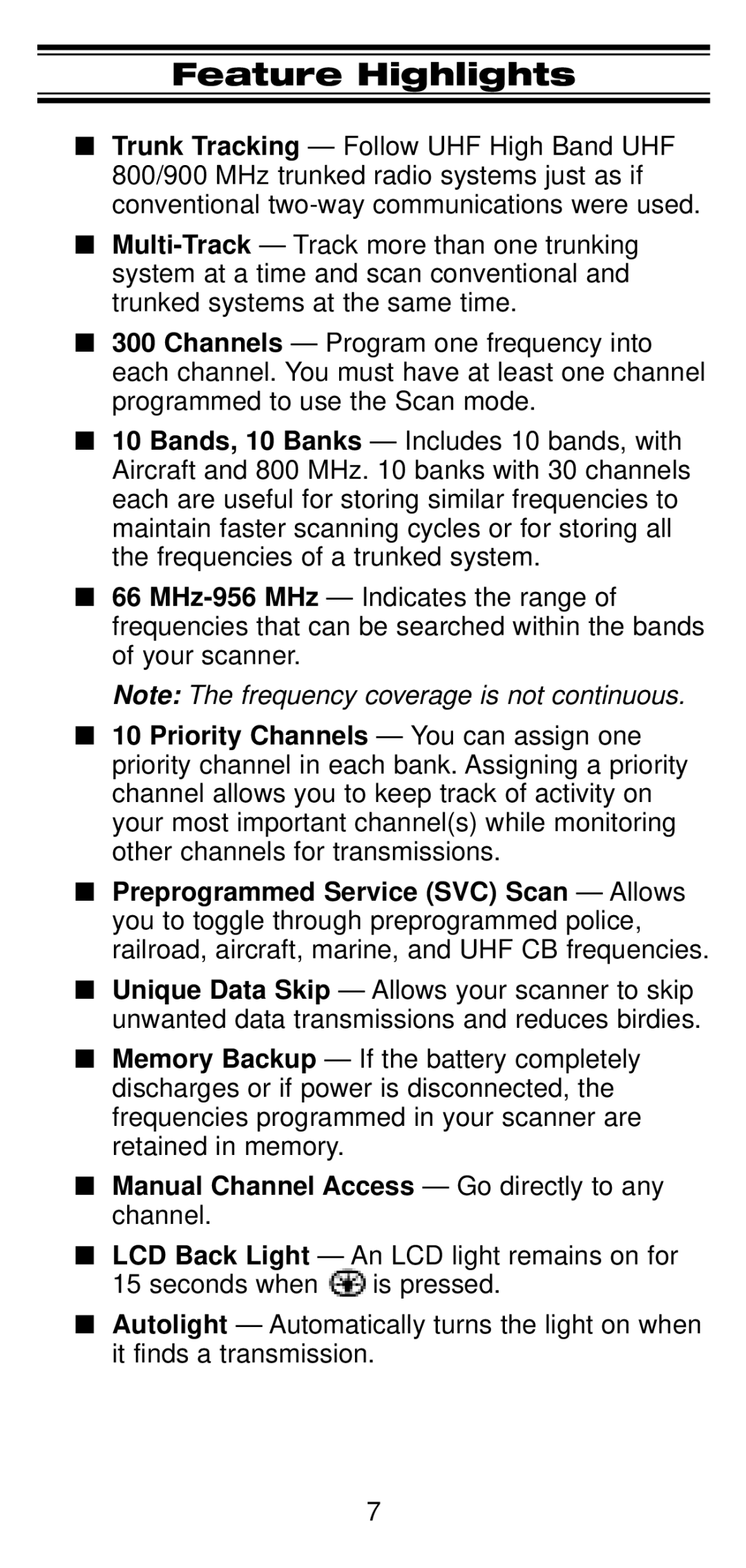 Uniden UBC 245XLT manual Feature Highlights, Manual Channel Access Go directly to any channel 