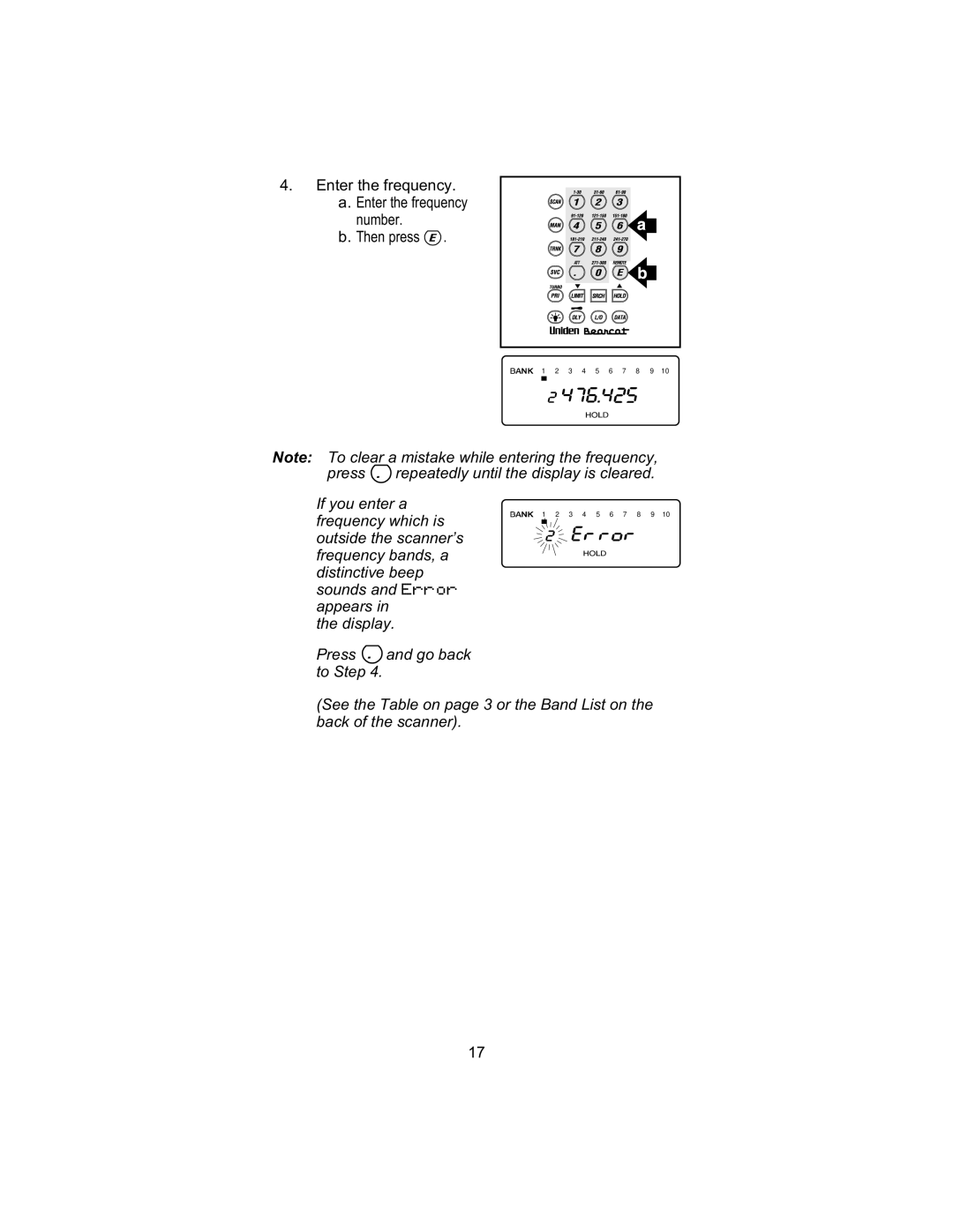 Uniden UBC 245XLT manual Enter the frequency Enter the frequency number Then press 