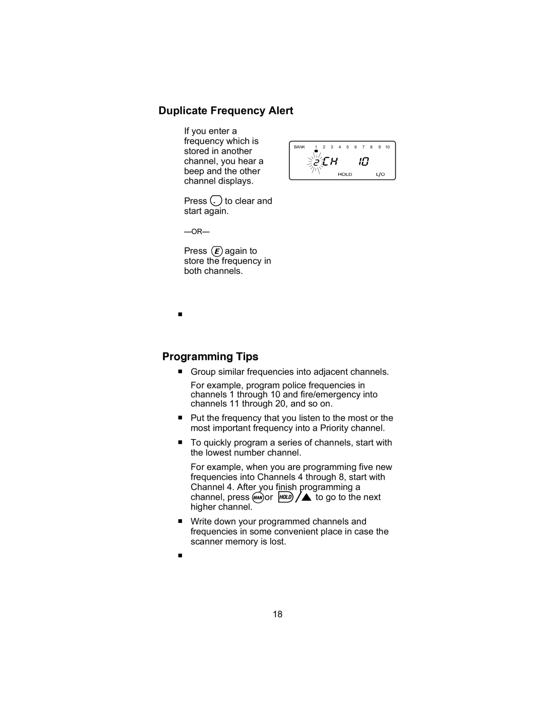 Uniden UBC 245XLT manual Duplicate Frequency Alert, Programmingn Tips 