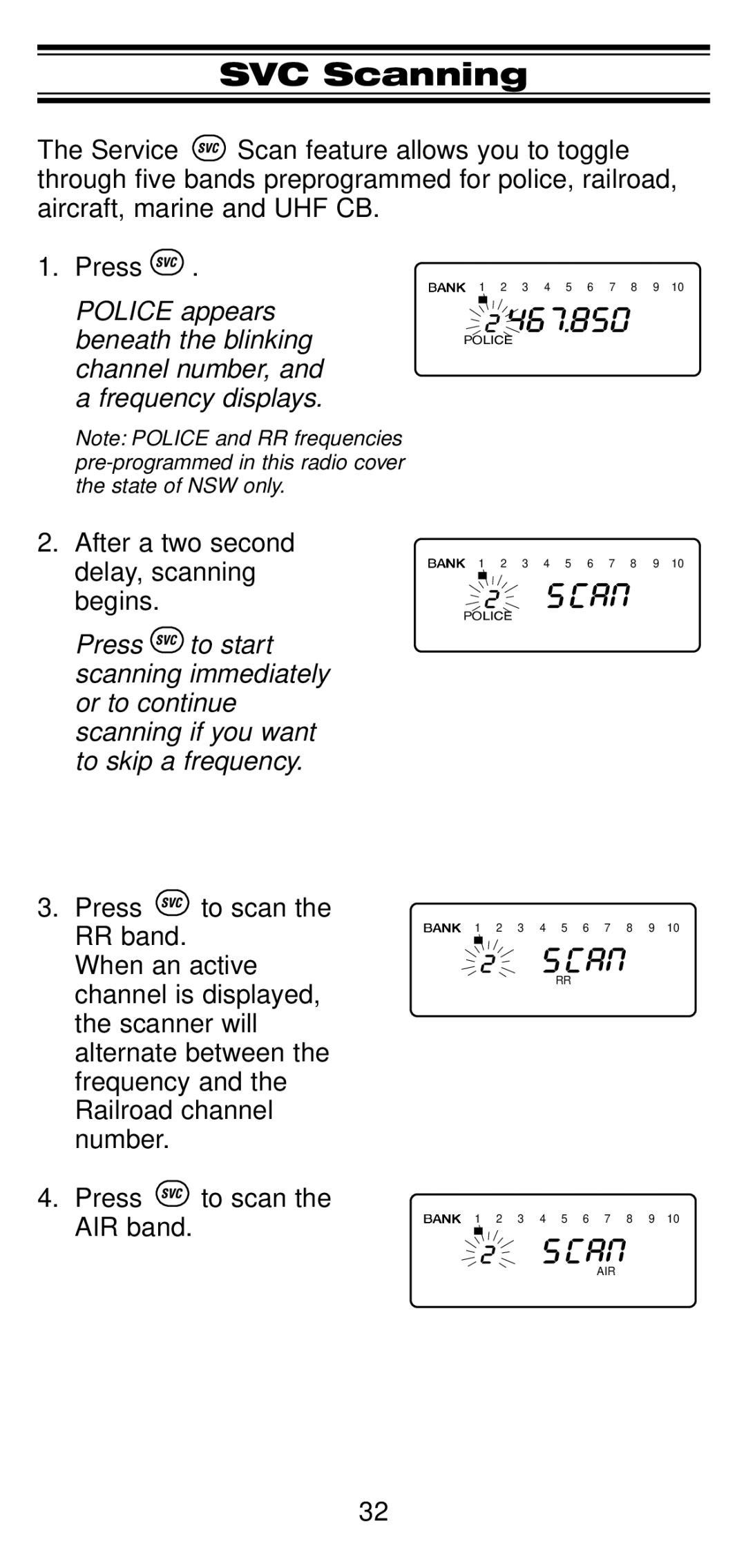 Uniden UBC 245XLT manual SVC Scanning 