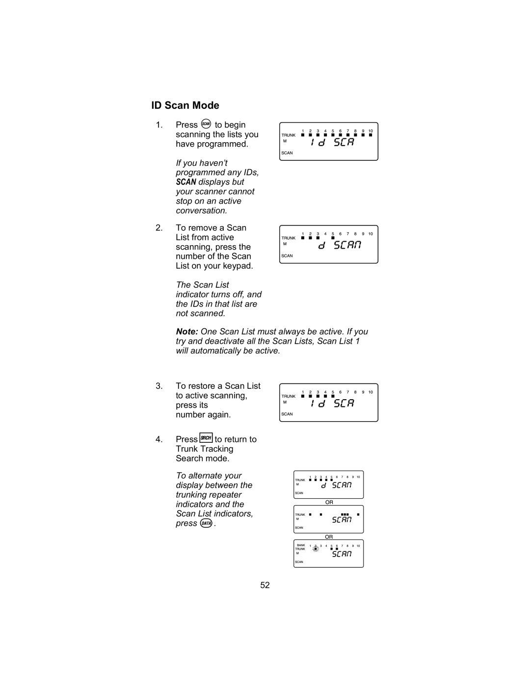 Uniden UBC 245XLT manual ID Scan Mode 