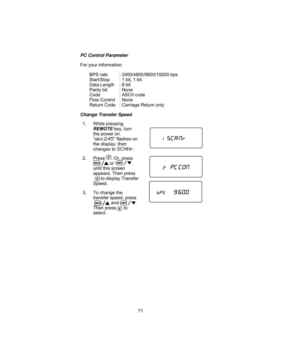 Uniden UBC 245XLT manual PC Control Parameter, Change Transfer Speed 