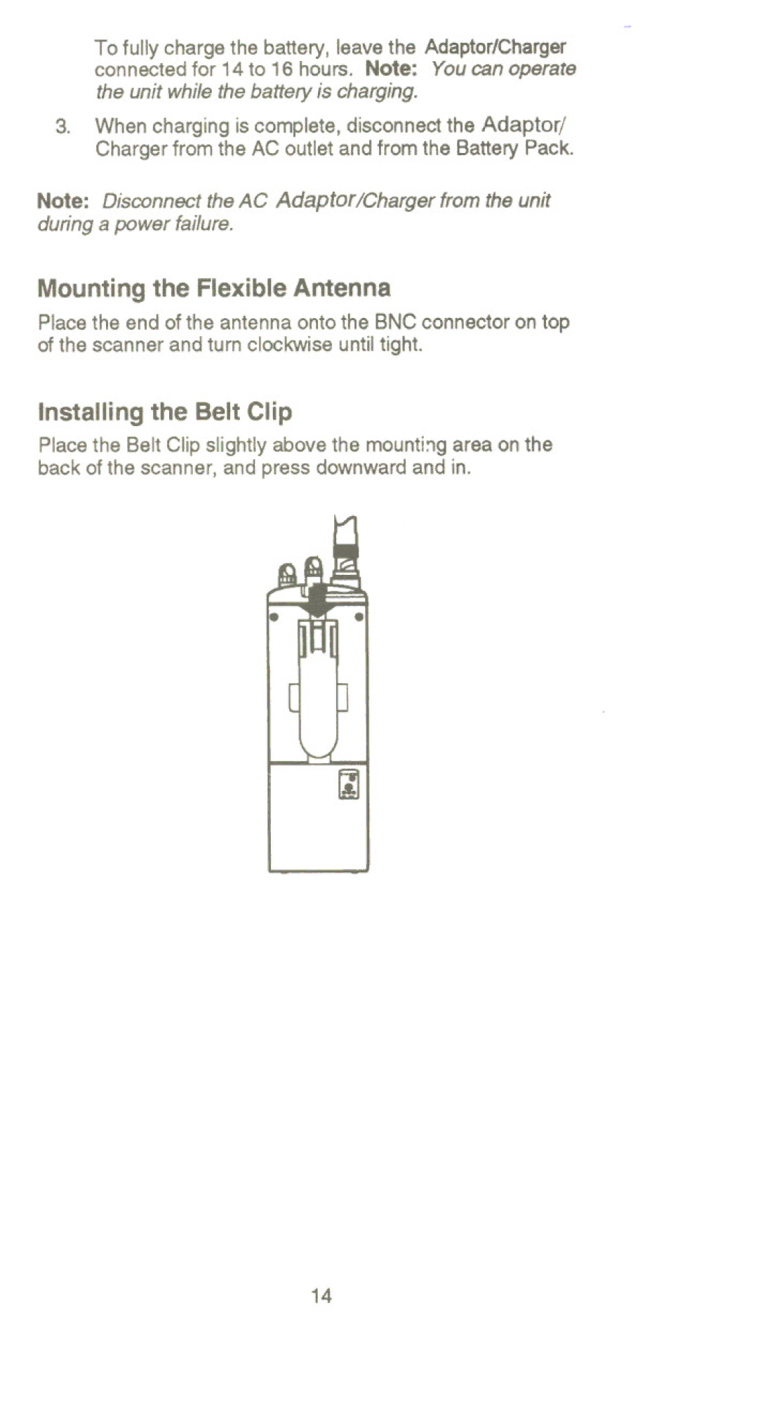 Uniden UBC 2500XLT manual Mounting the Flexible Antenna, Installing the Belt Clip 