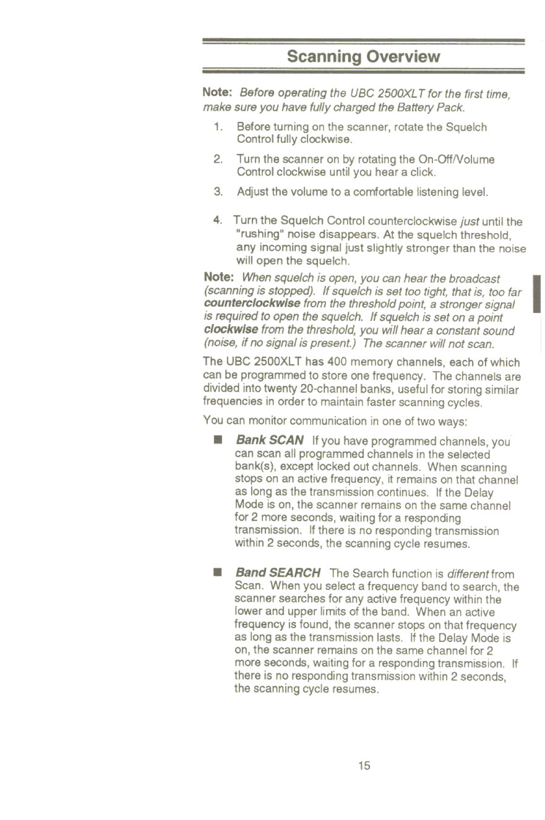 Uniden UBC 2500XLT manual Scanning Overview, Bank Scan If you have programmed channels, you 