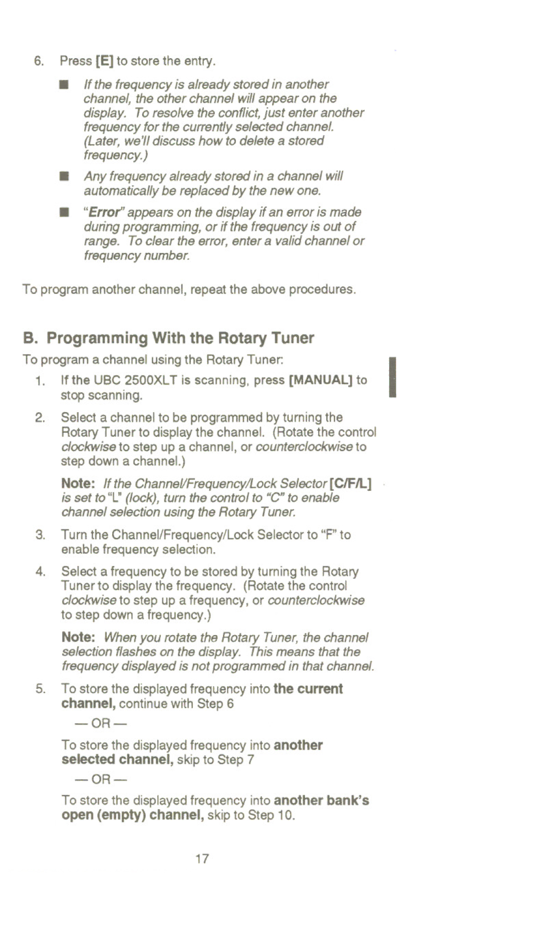 Uniden UBC 2500XLT manual ProgrammingWith the Rotary Tuner 