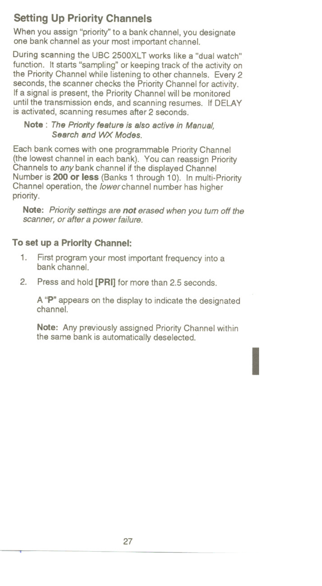 Uniden UBC 2500XLT manual Setting Up Priority Channels 