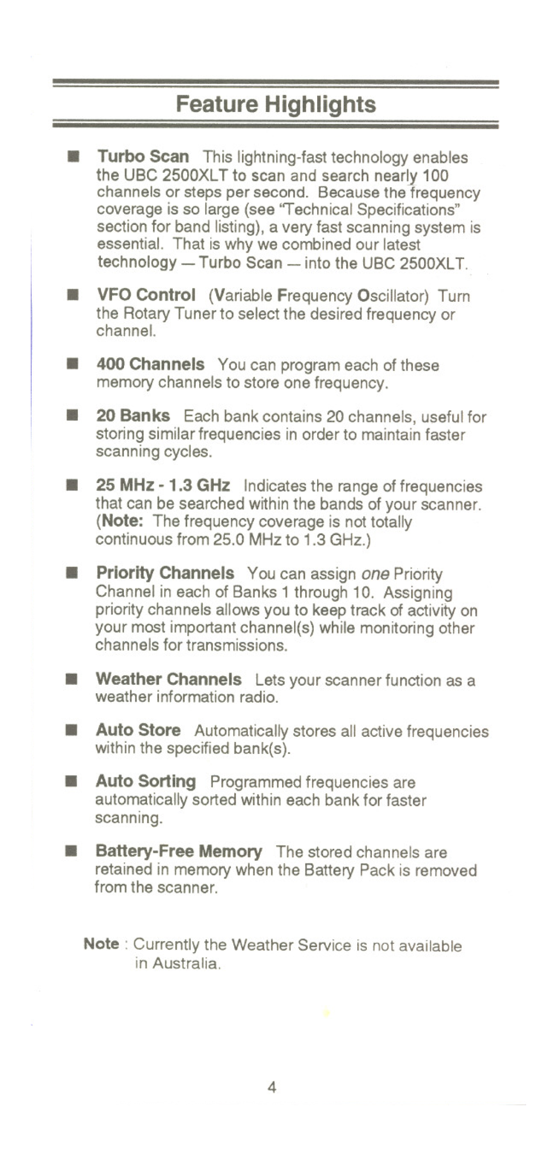 Uniden UBC 2500XLT manual Feature Highlights 