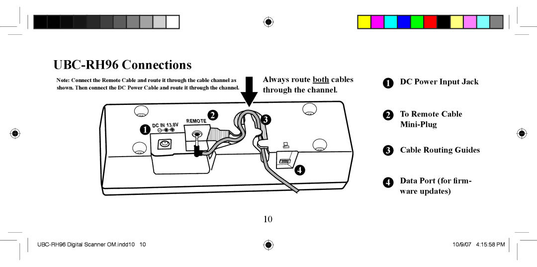 Uniden manual UBC-RH96 Connections, DC Power Input Jack 