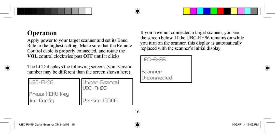 Uniden UBC-RH96 manual Operation, Version 