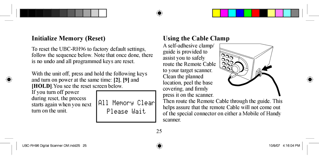 Uniden UBC-RH96 manual Initialize Memory Reset 