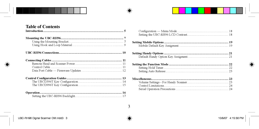 Uniden UBC-RH96 manual Table of Contents 