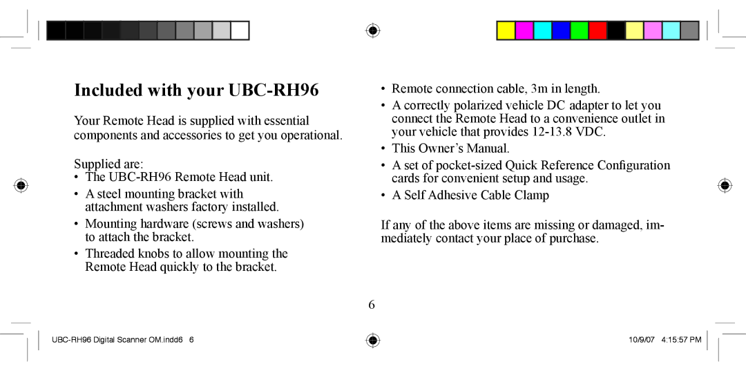 Uniden manual Included with your UBC-RH96 