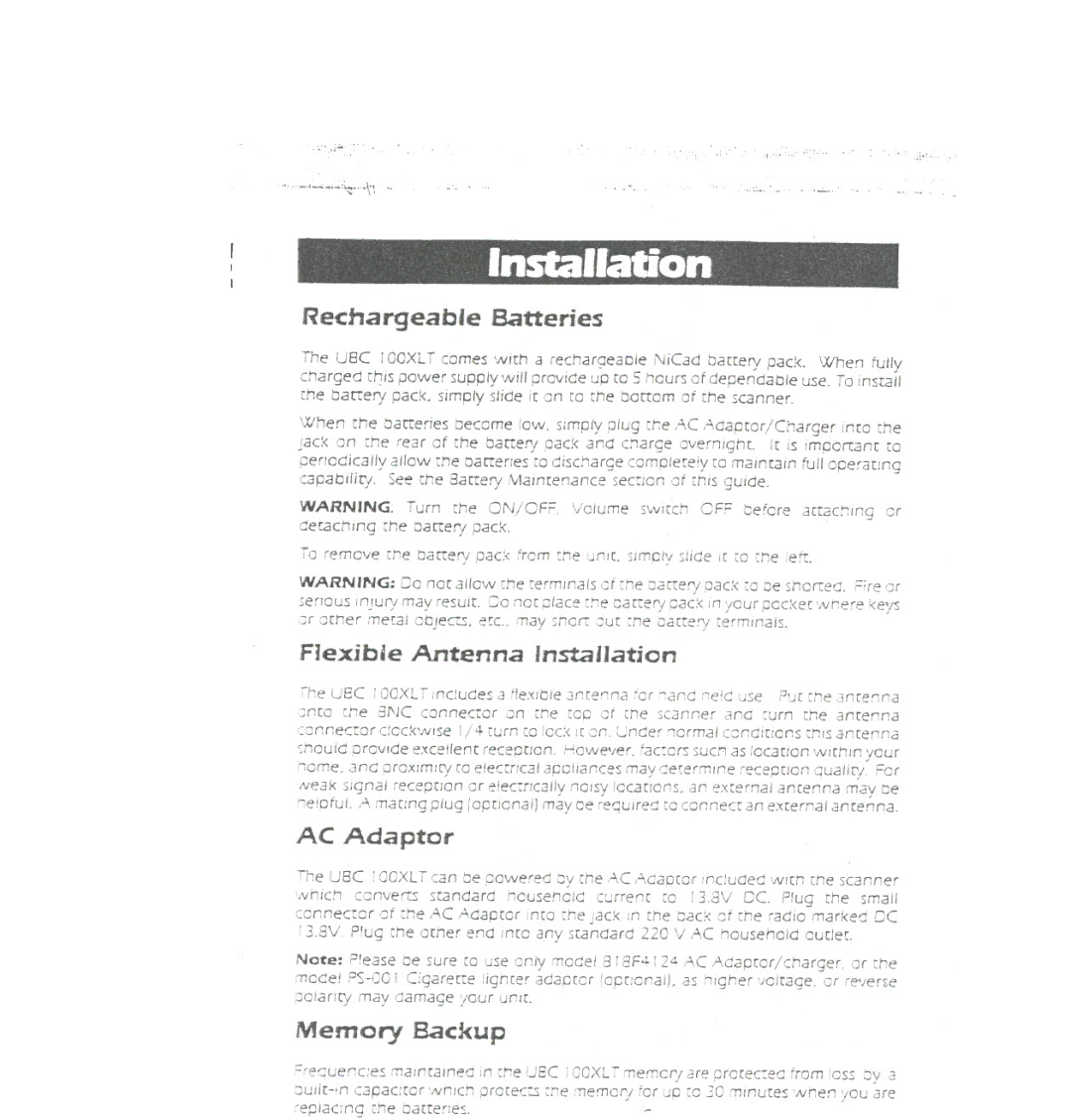 Uniden UBC100XLT manual Rechargeable Batteries 