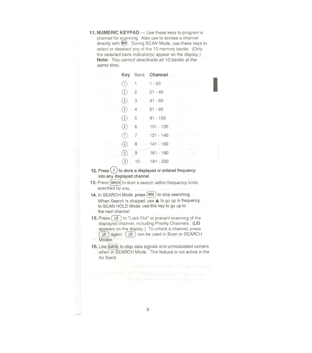 Uniden UBC220XLT manual Key Bank Channel D1 1 CD 2 21, ~ars, Air Band 