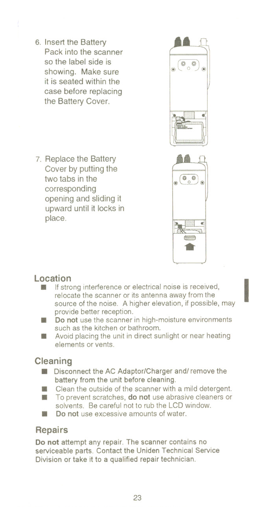 Uniden UBC220XLT manual Location 