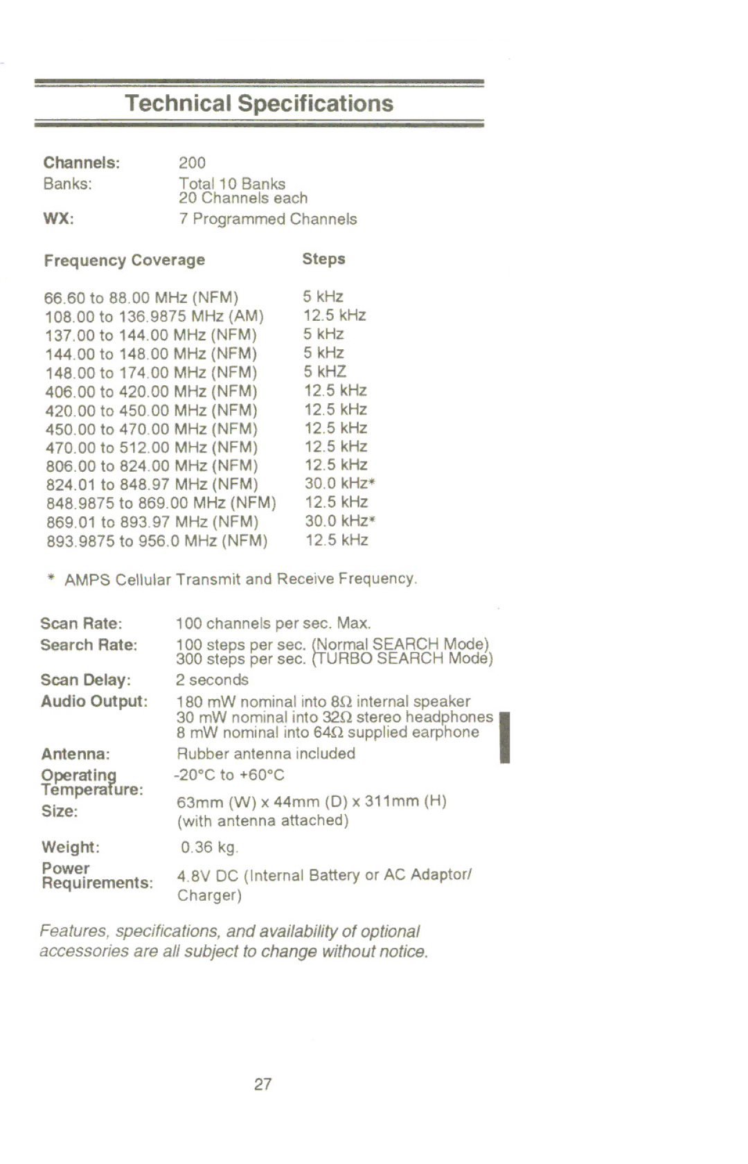 Uniden UBC220XLT manual Technical Specifications, Channels Banks 