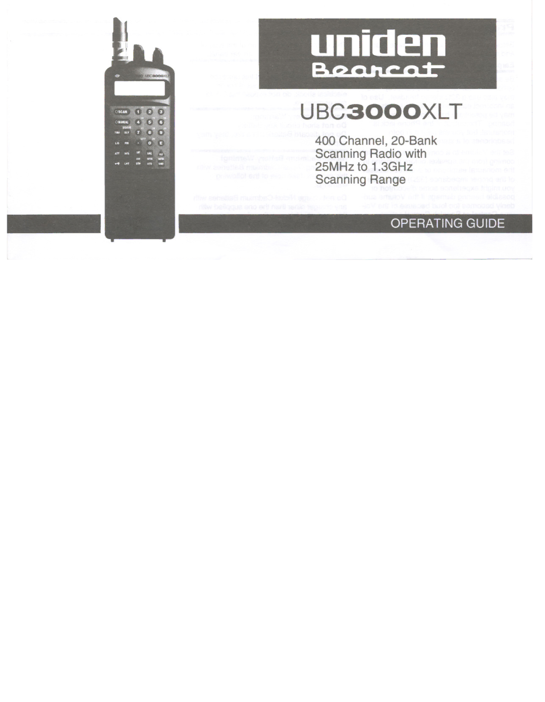 Uniden UBC3000XLT manual UBC3000XL T 