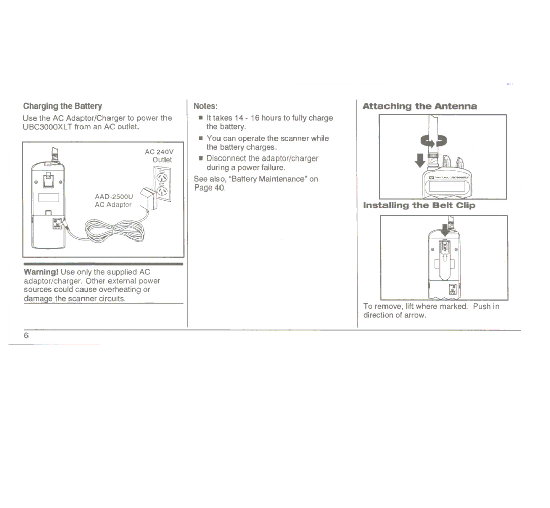 Uniden UBC3000XLT manual Attaching the Antenna, Installing the Belt Clip 