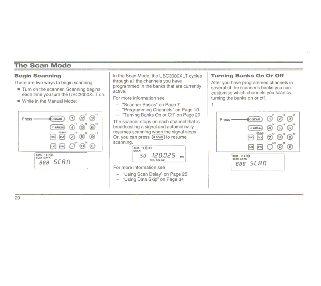 Uniden UBC3000XLT manual E380@@, Scan Mode, Begin Scanning, Turning Banks On Or Off 