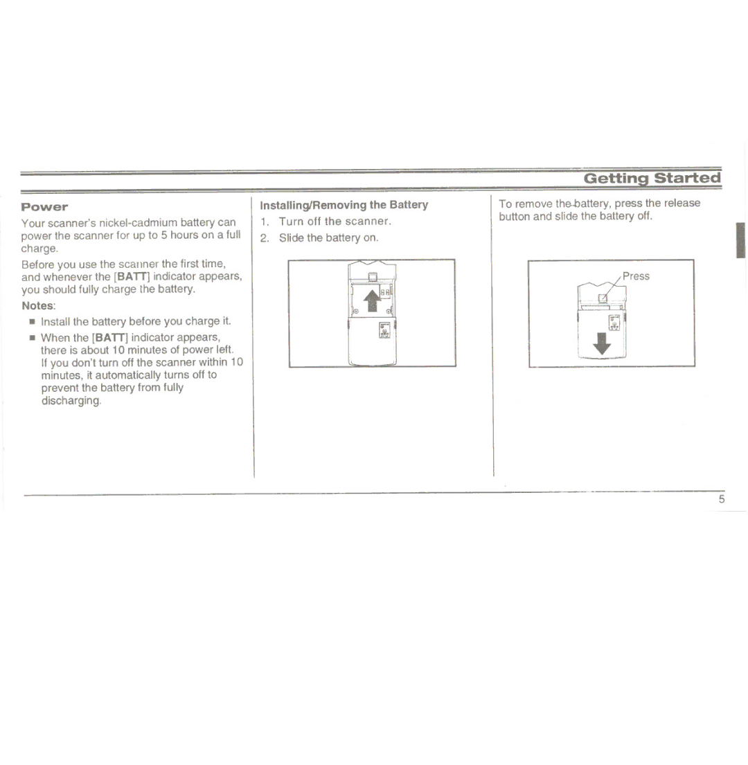 Uniden UBC3000XLT manual Power, Installing/Removing the Battery 