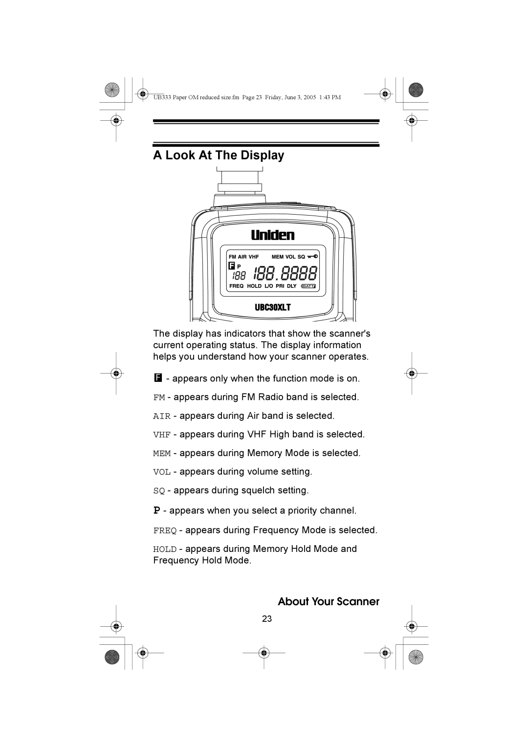 Uniden UBC30XLT manual Look At The Display 