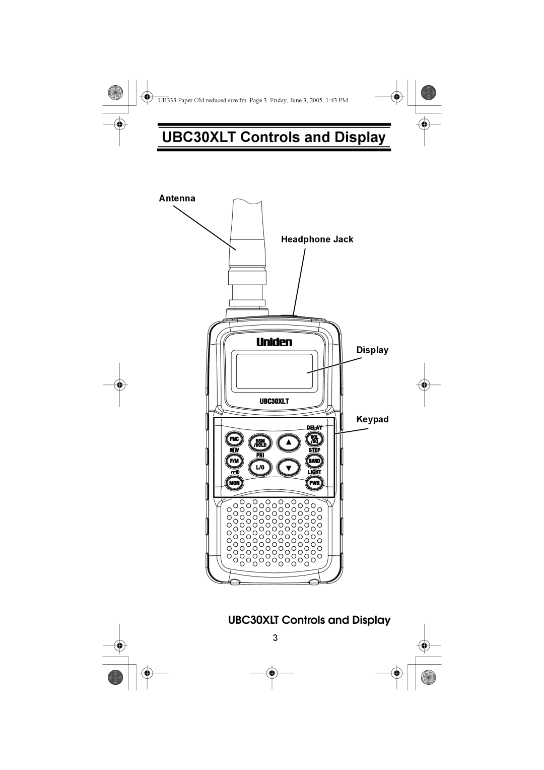 Uniden manual UBC30XLT Controls and Display 