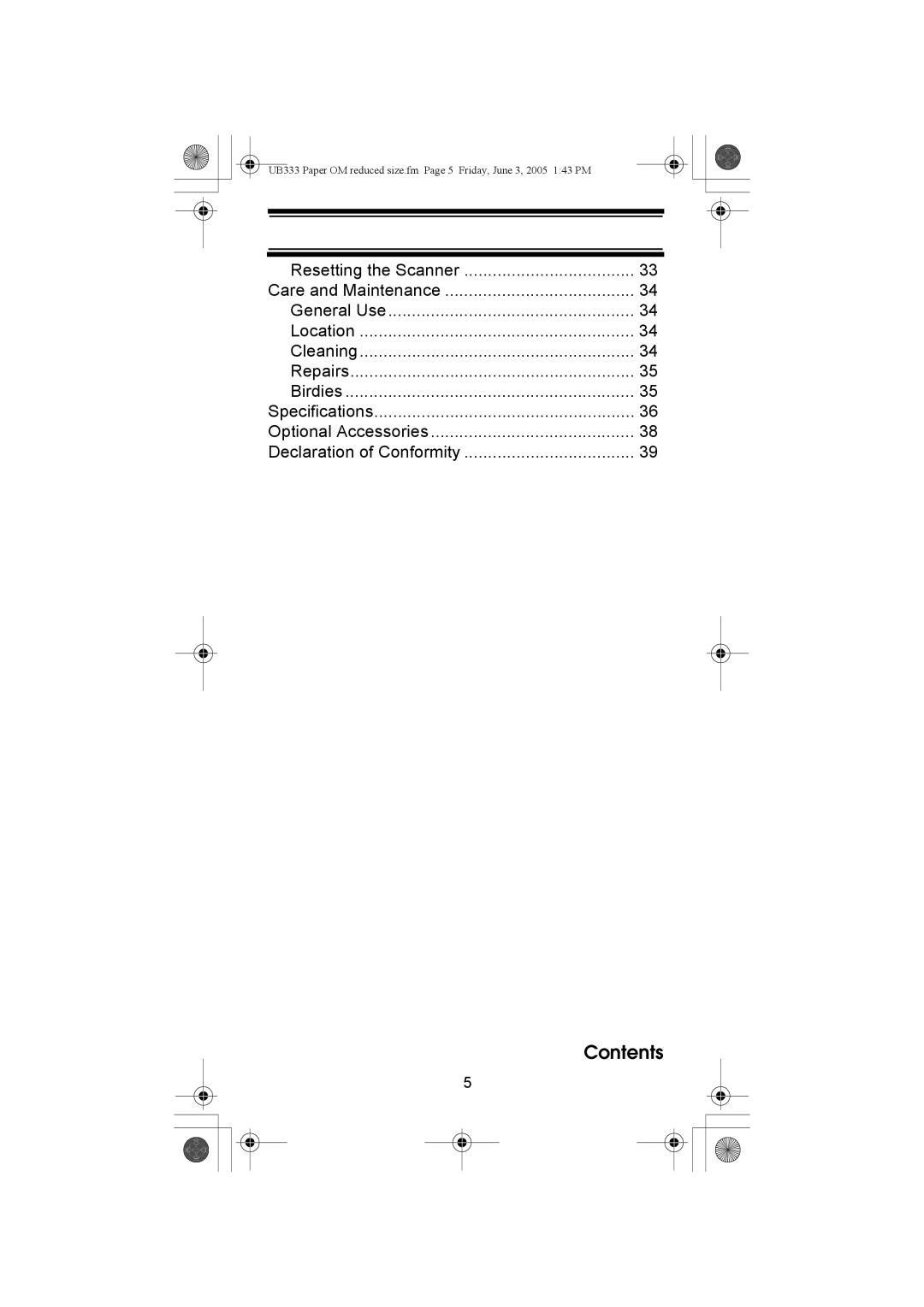 Uniden UBC30XLT manual Contents 