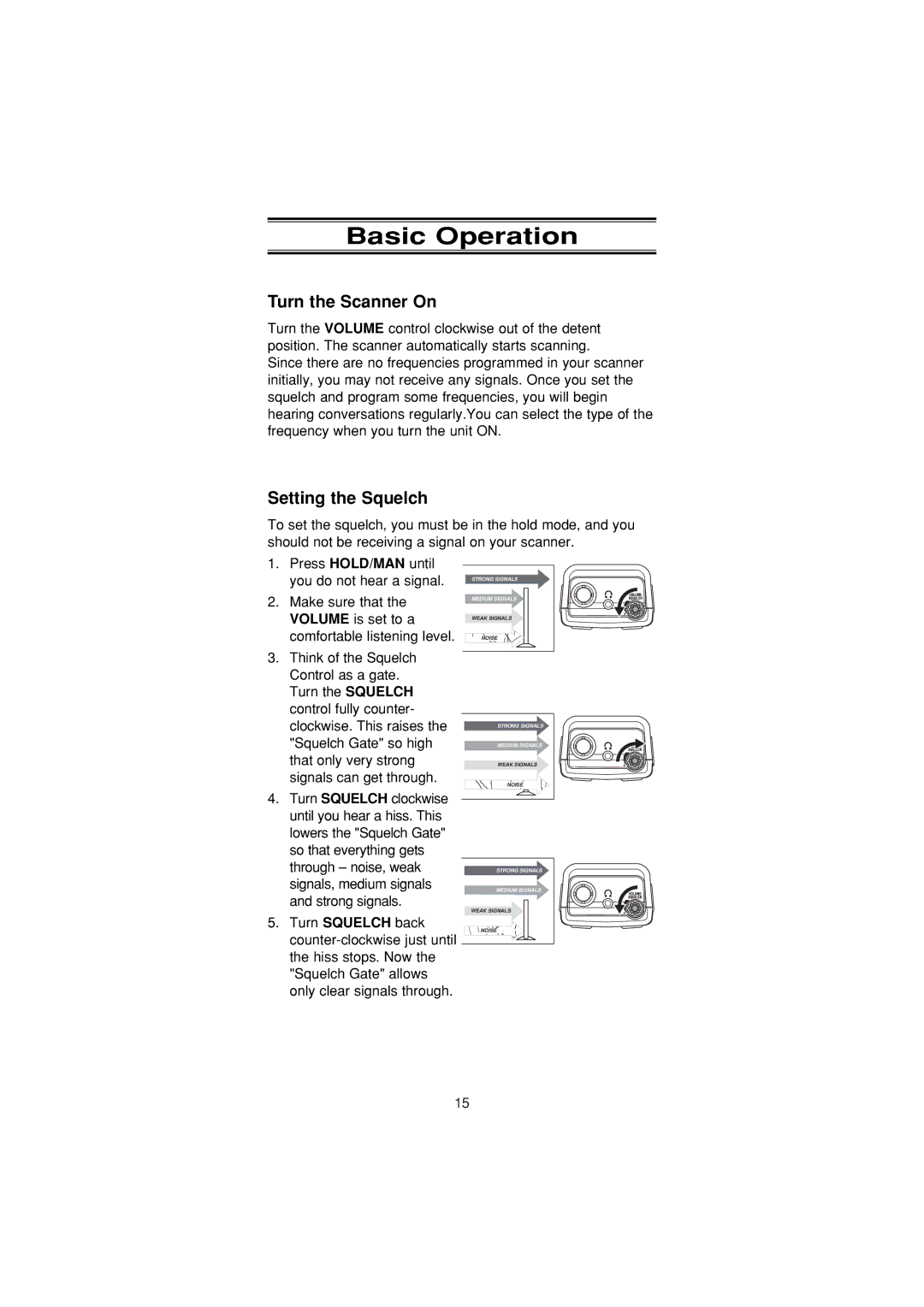 Uniden UBC3300XLT manual Basic Operation, Turn the Scanner On, Setting the Squelch 