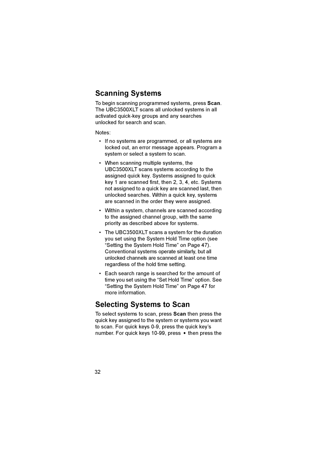 Uniden UBC3500XLT owner manual Scanning Systems, Selecting Systems to Scan 