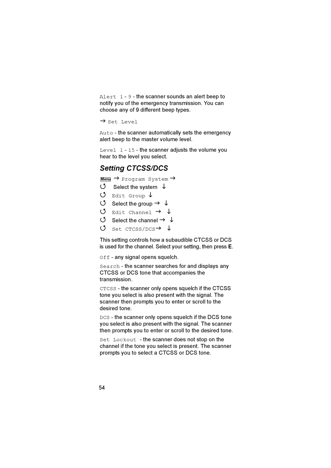 Uniden UBC3500XLT owner manual Setting CTCSS/DCS, Set Level, Set CTCSS/DCS 