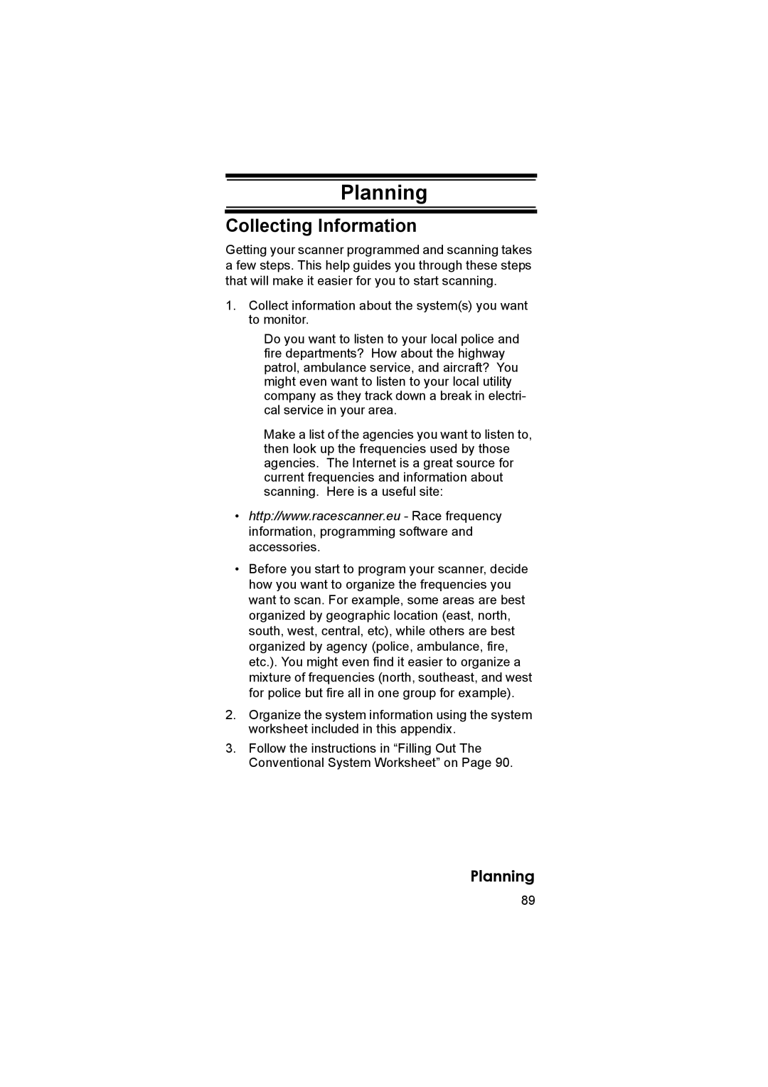 Uniden UBC3500XLT owner manual Planning, Collecting Information 