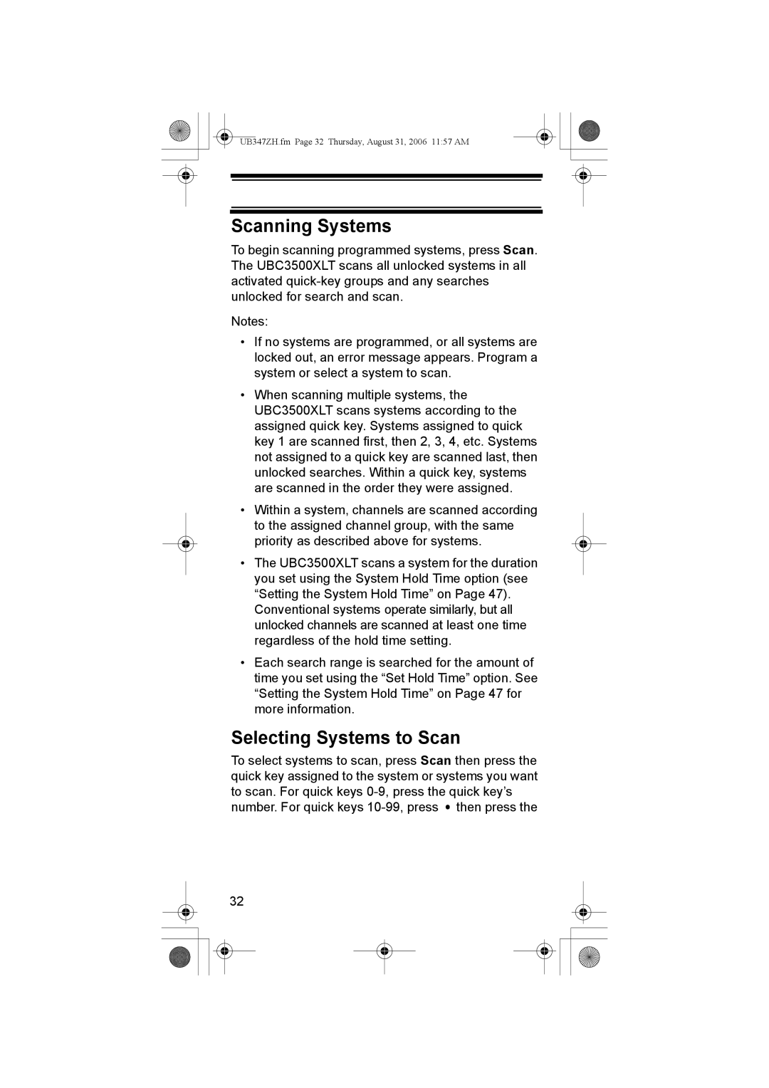 Uniden UBC3500XLT owner manual Scanning Systems, Selecting Systems to Scan 