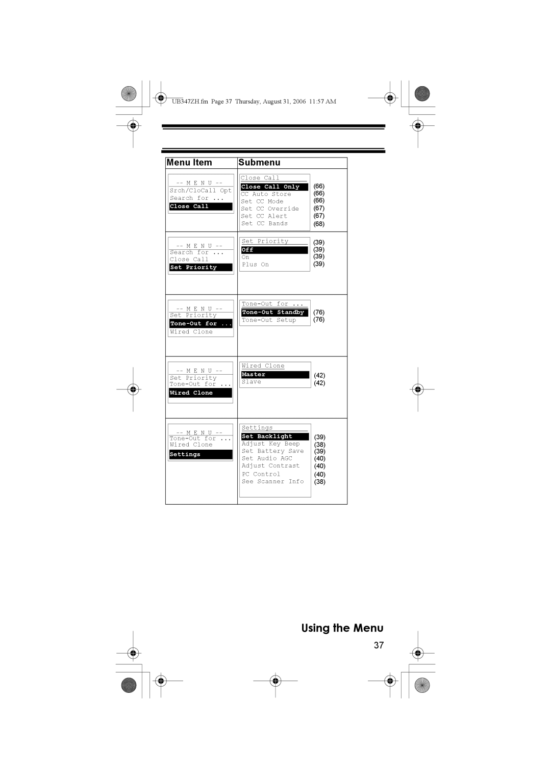 Uniden UBC3500XLT owner manual Using the Menu 