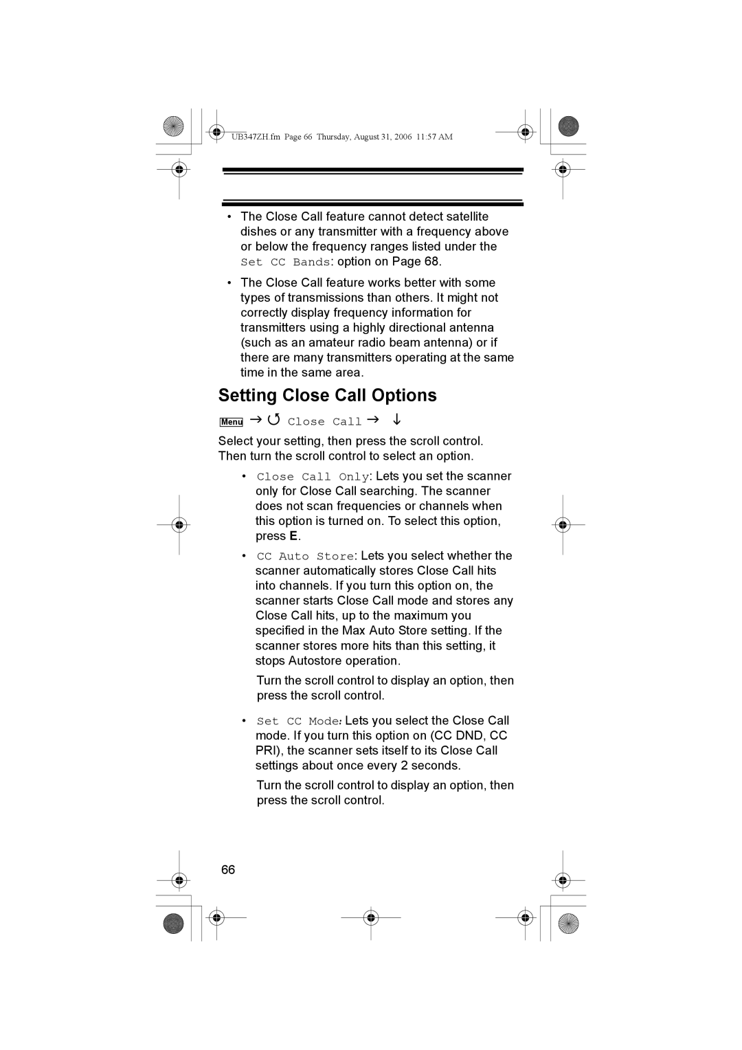 Uniden UBC3500XLT owner manual Setting Close Call Options 