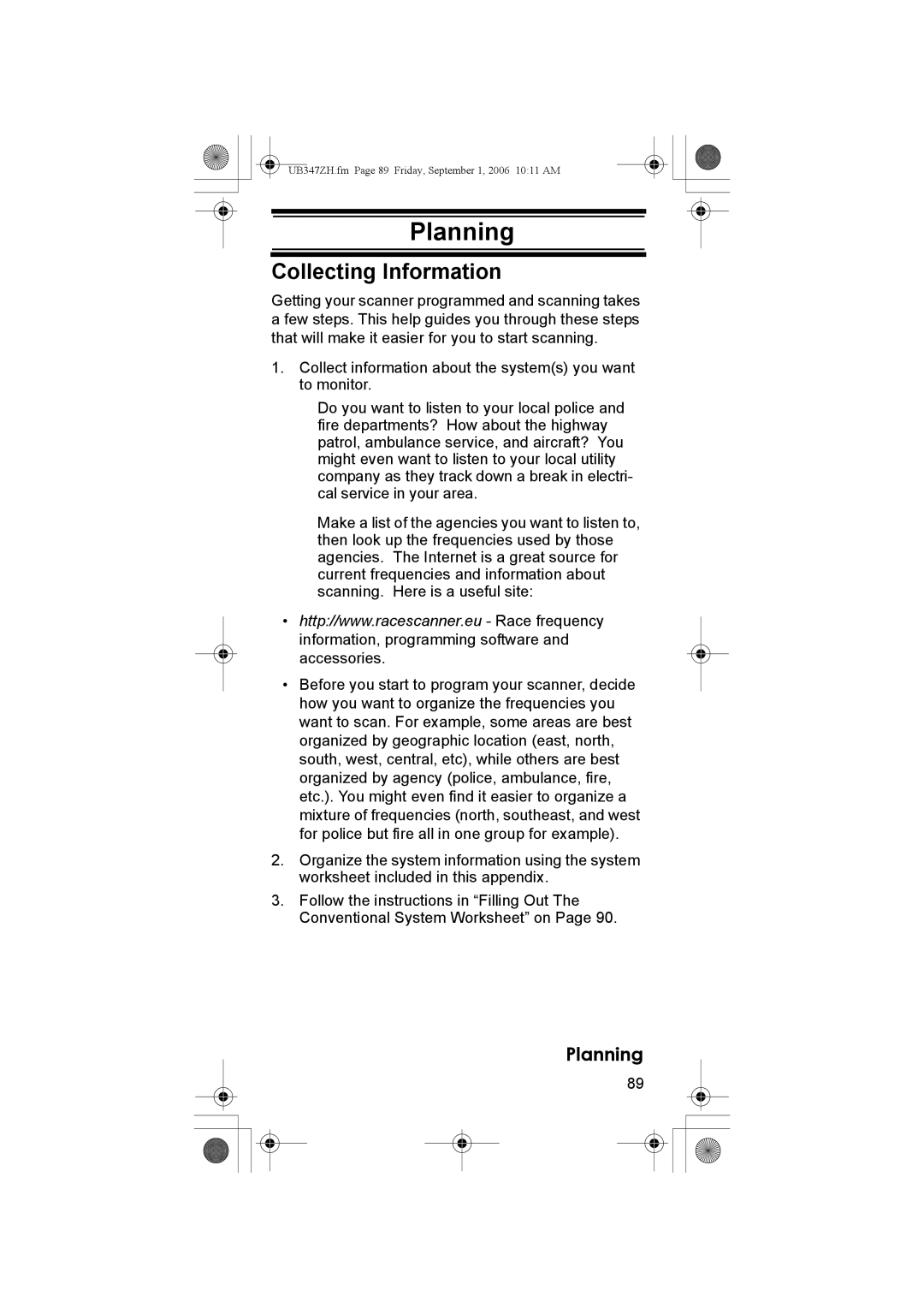 Uniden UBC3500XLT owner manual Planning, Collecting Information 