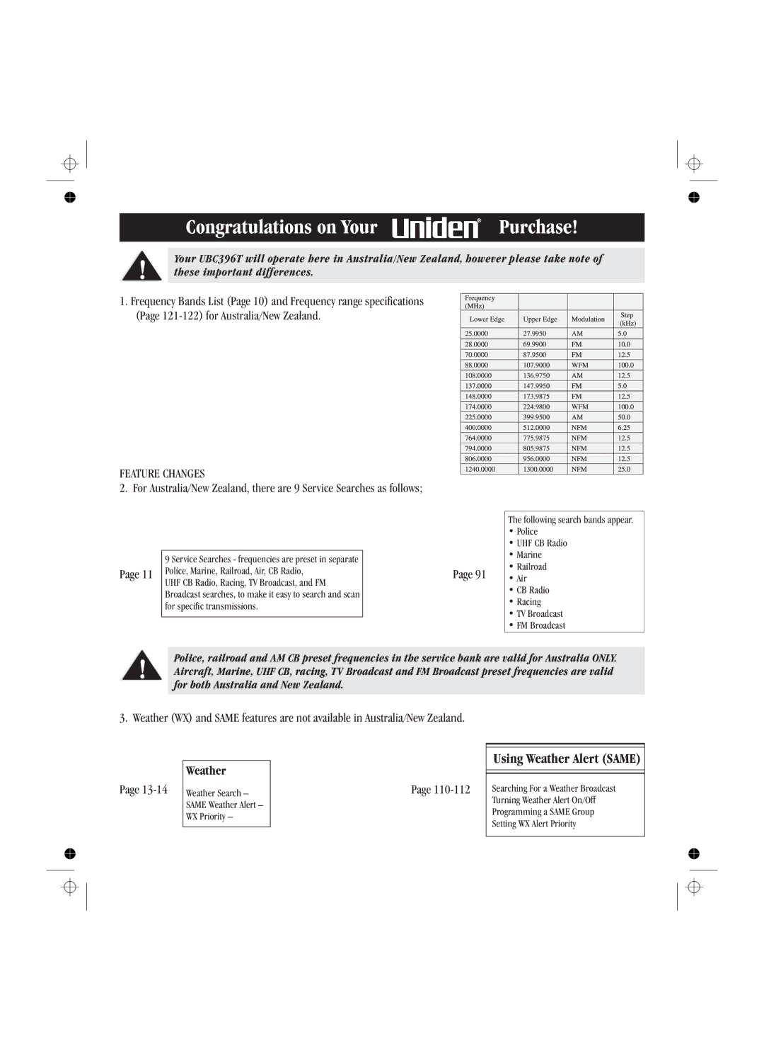 Uniden UBC396T specifications Congratulations on Your Purchase 