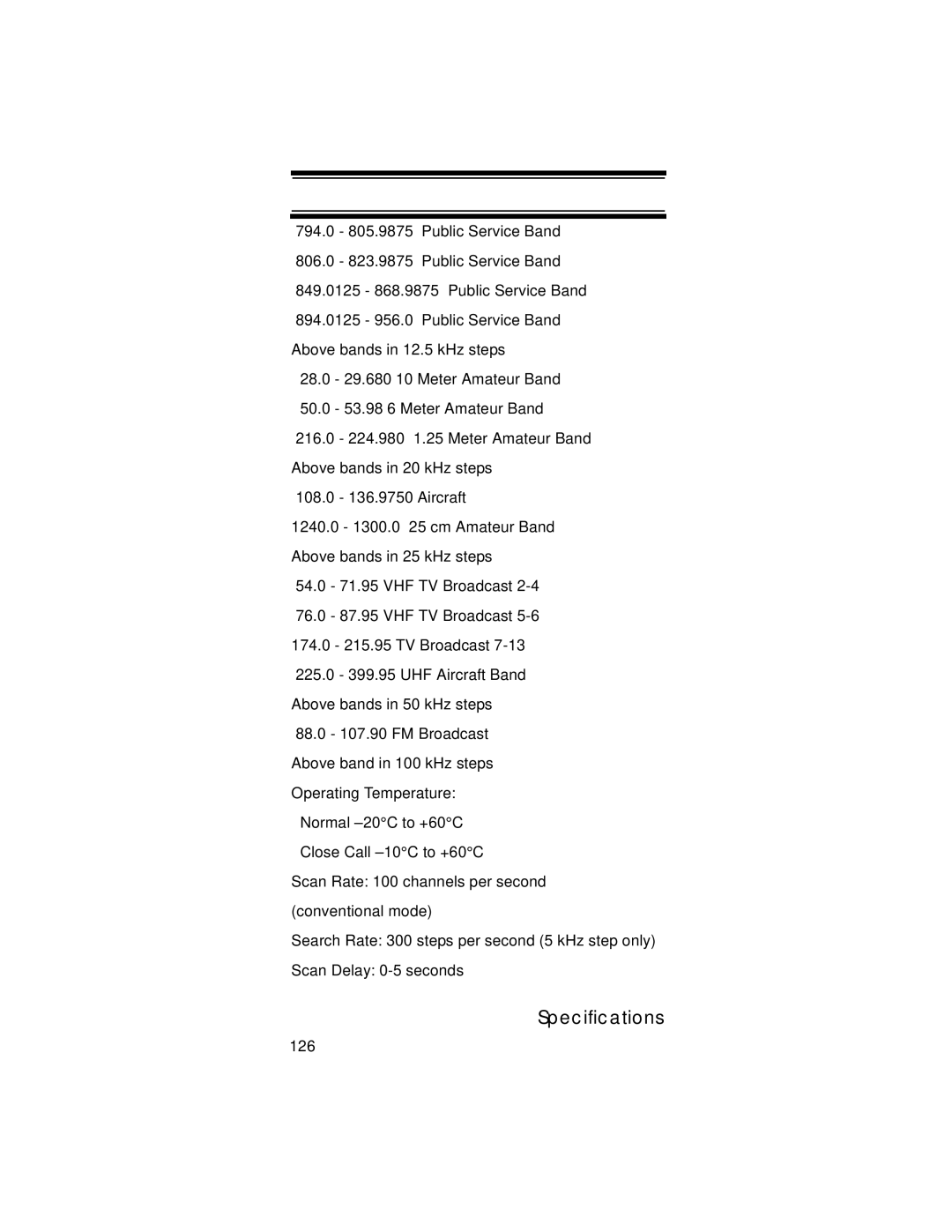 Uniden UBC396T specifications 126 