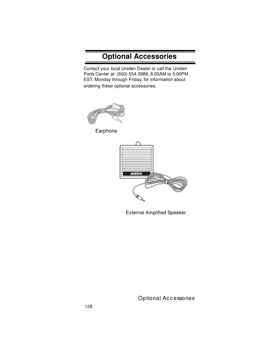 Uniden UBC396T specifications Optional Accessories 