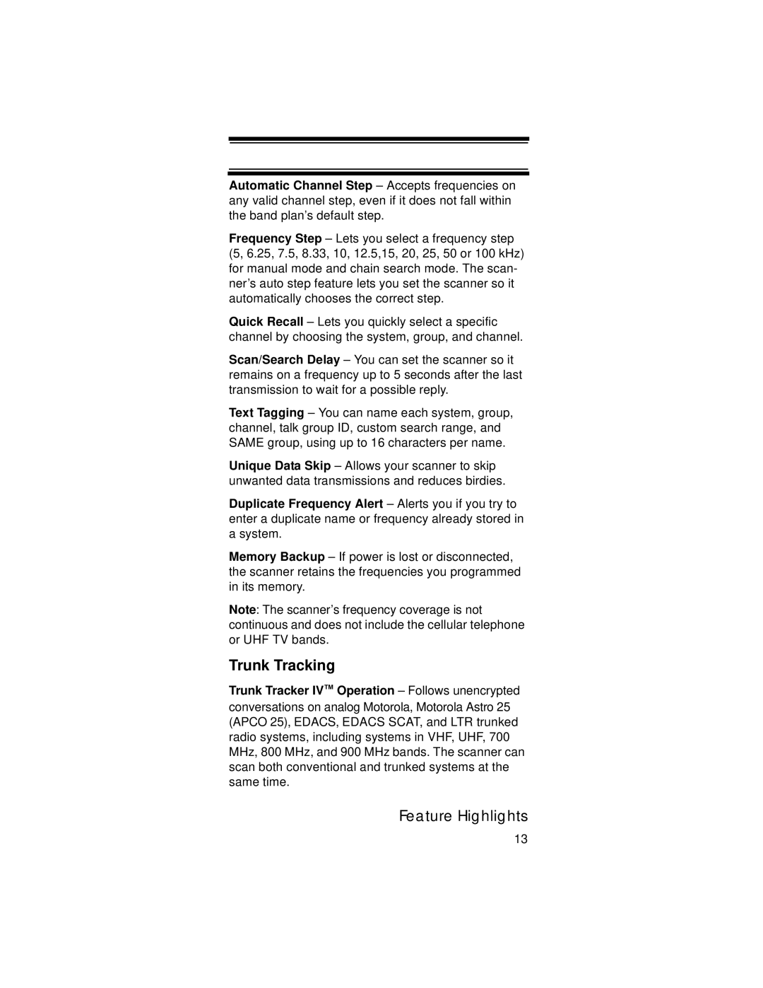 Uniden UBC396T specifications Trunk Tracking 