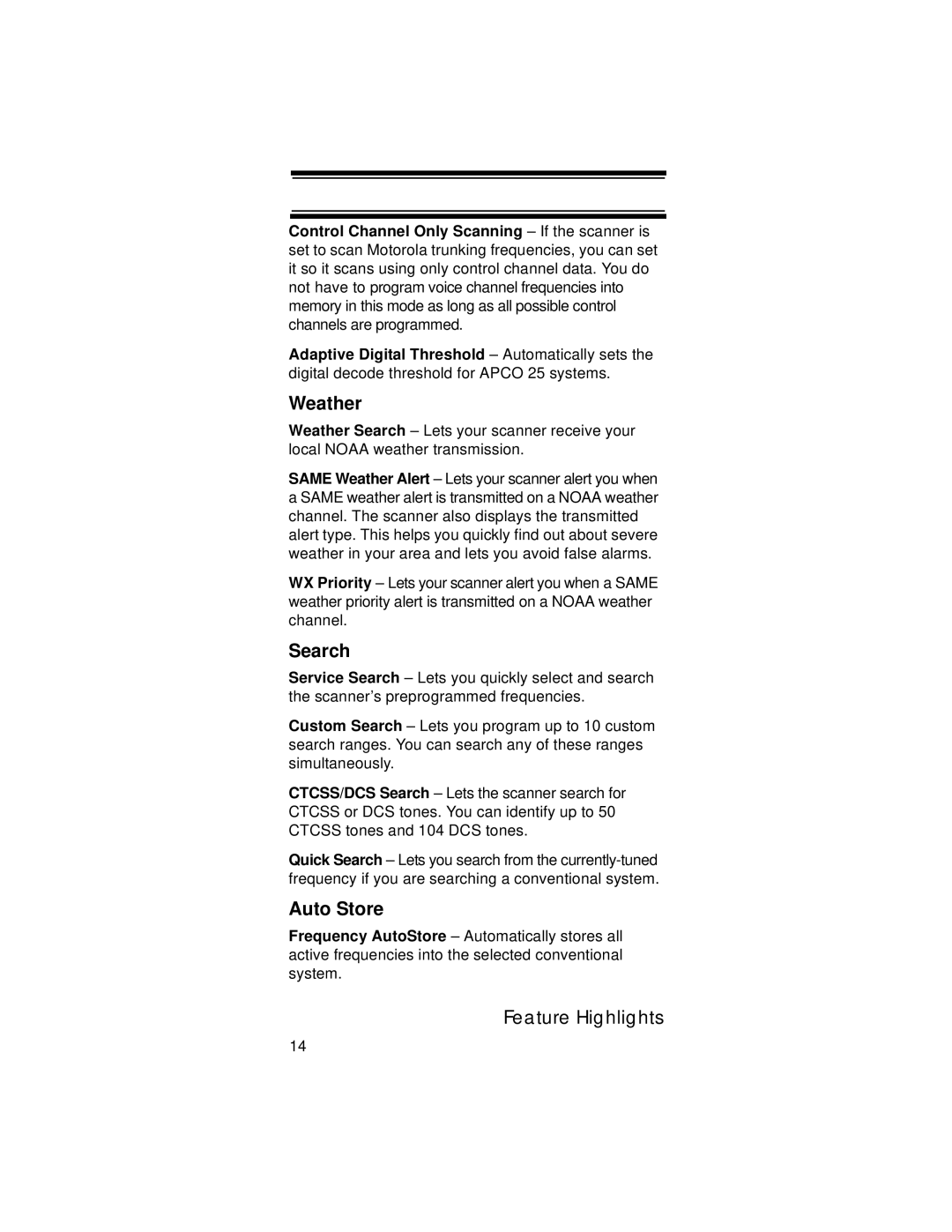 Uniden UBC396T specifications Weather 