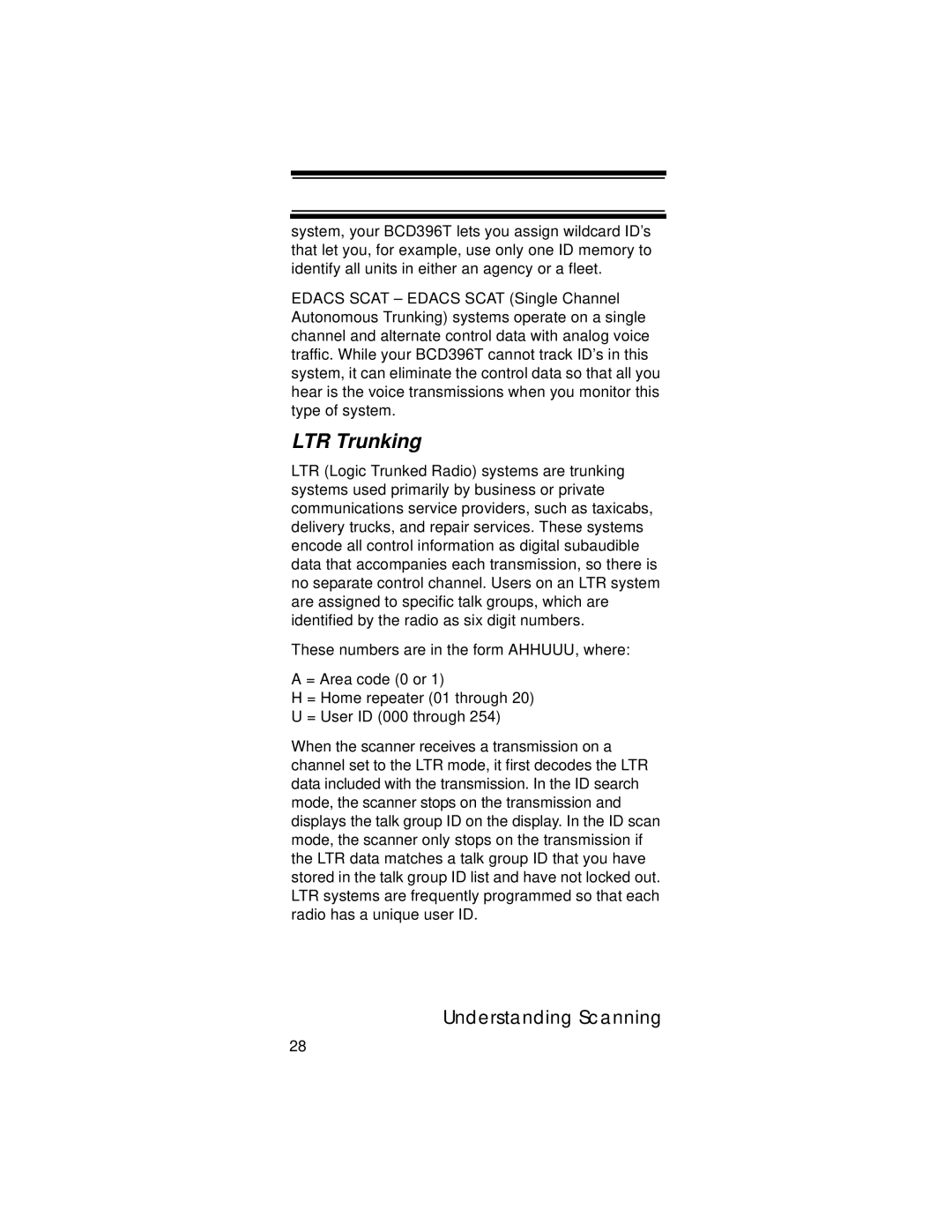 Uniden UBC396T specifications LTR Trunking 