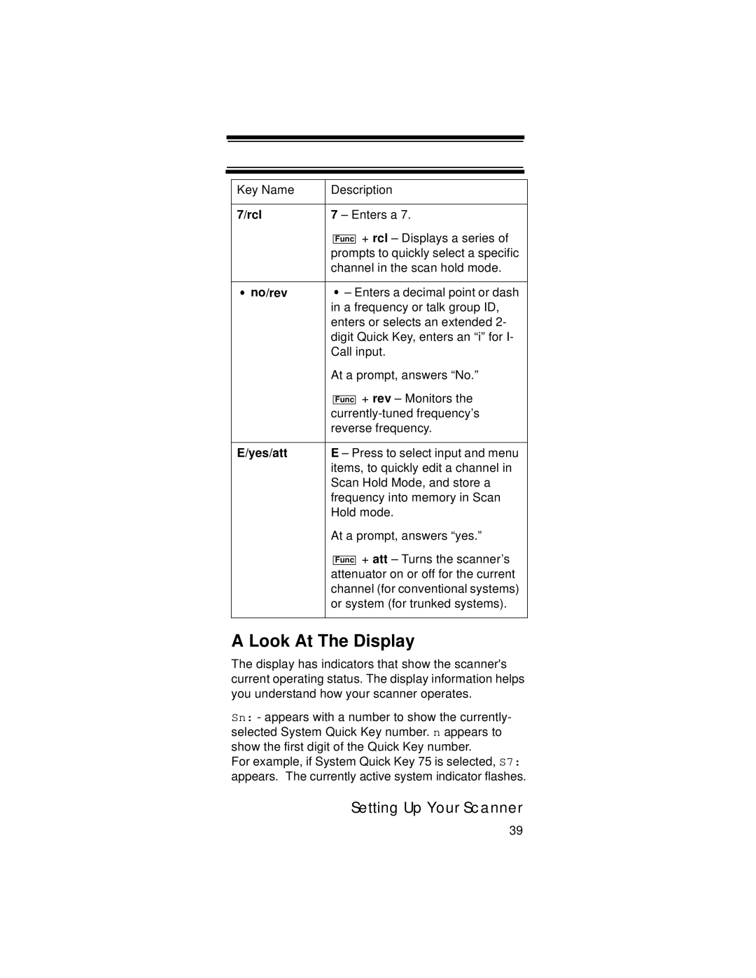 Uniden UBC396T specifications Look At The Display, Rcl 