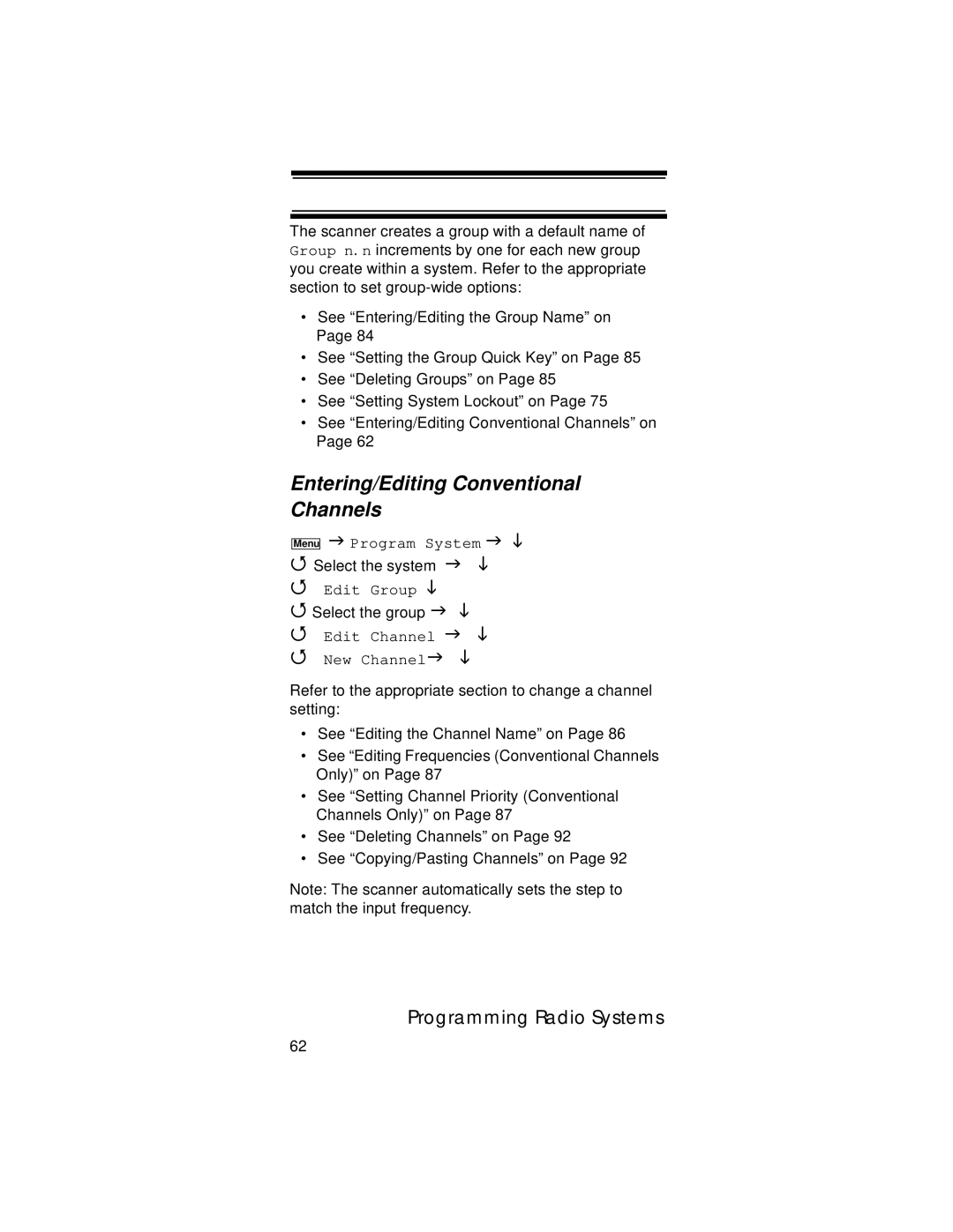 Uniden UBC396T specifications Entering/Editing Conventional Channels, Edit Group, Edit Channel New Channel 