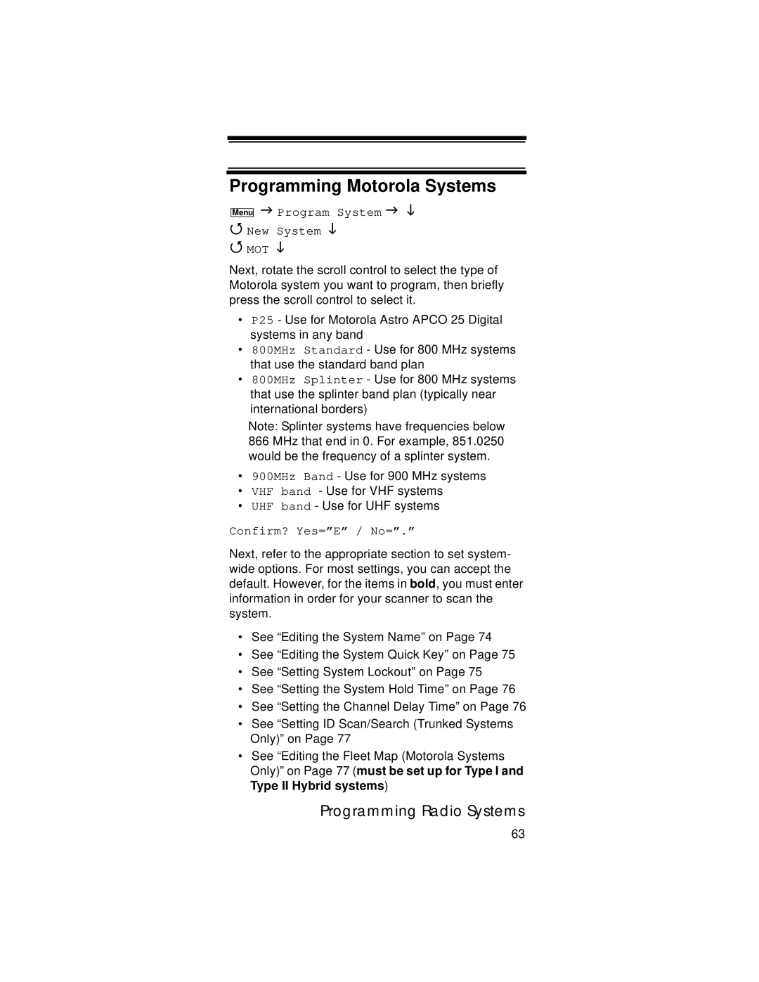 Uniden UBC396T specifications Programming Motorola Systems, Program System New System 