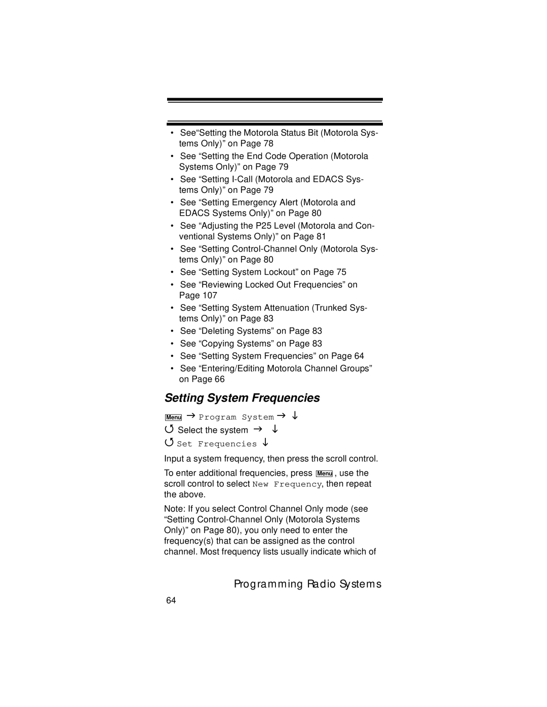 Uniden UBC396T specifications Setting System Frequencies, Set Frequencies 