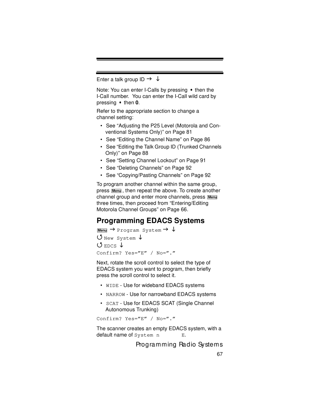 Uniden UBC396T specifications Programming Edacs Systems, Edcs 