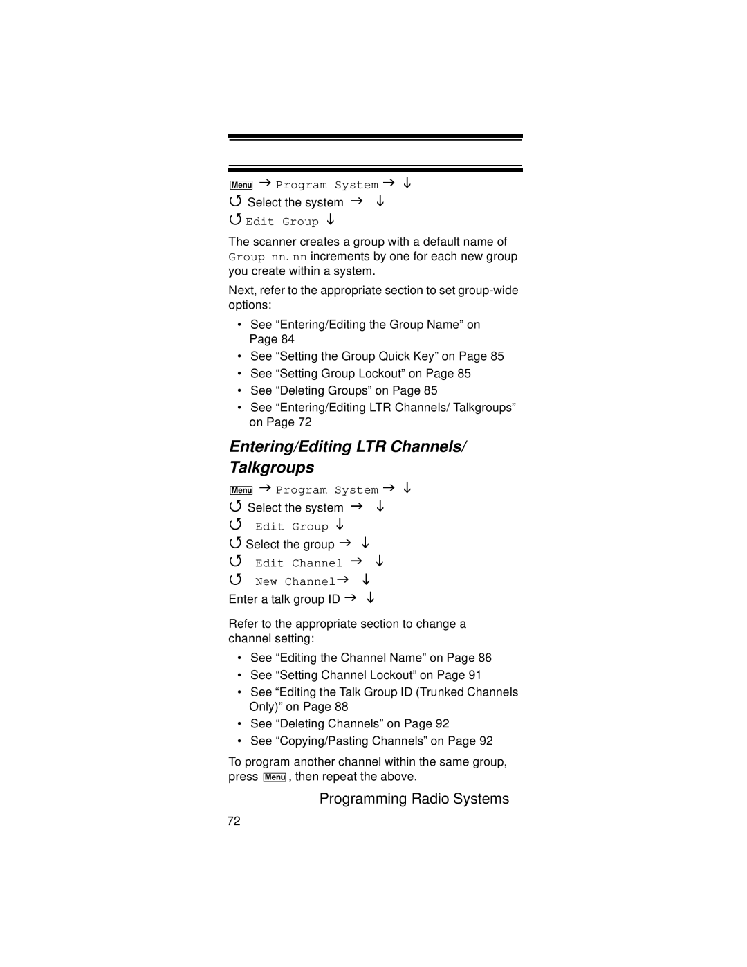 Uniden UBC396T specifications Entering/Editing LTR Channels/ Talkgroups, Edit Group 